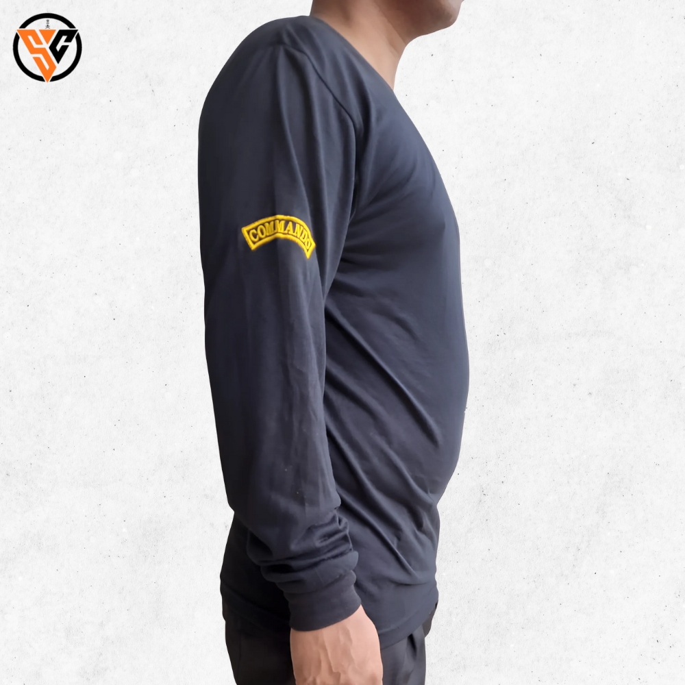 Black Cotton Full Sleeve T-Shirt – Commando Print, Round Neck - Image 2