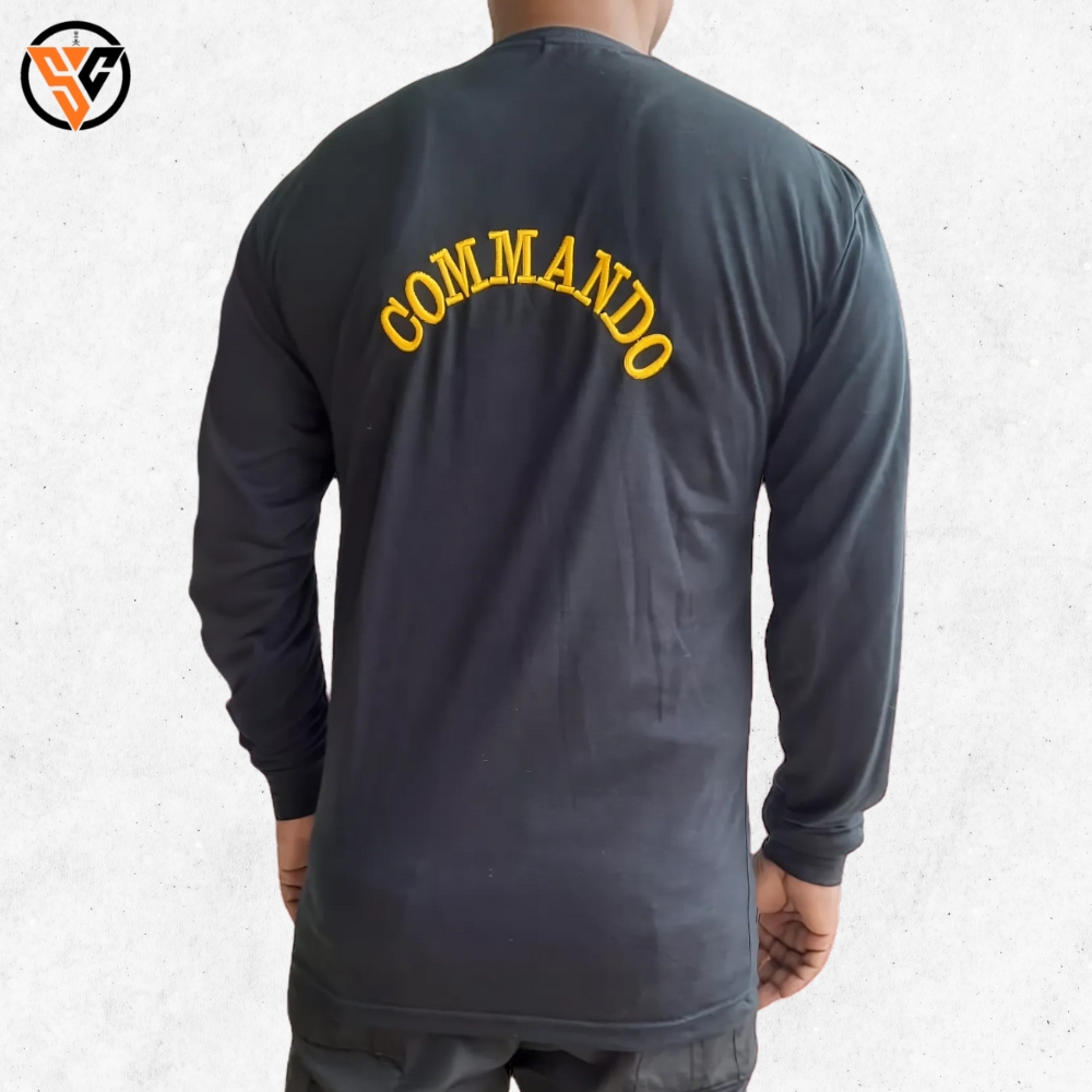 Black Cotton Full Sleeve T-Shirt – Commando Print, Round Neck - Image 3