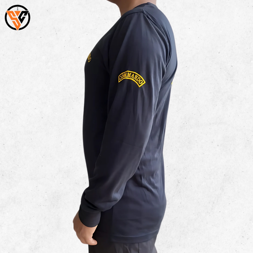 Black Cotton Full Sleeve T-Shirt – Commando Print, Round Neck - Image 4