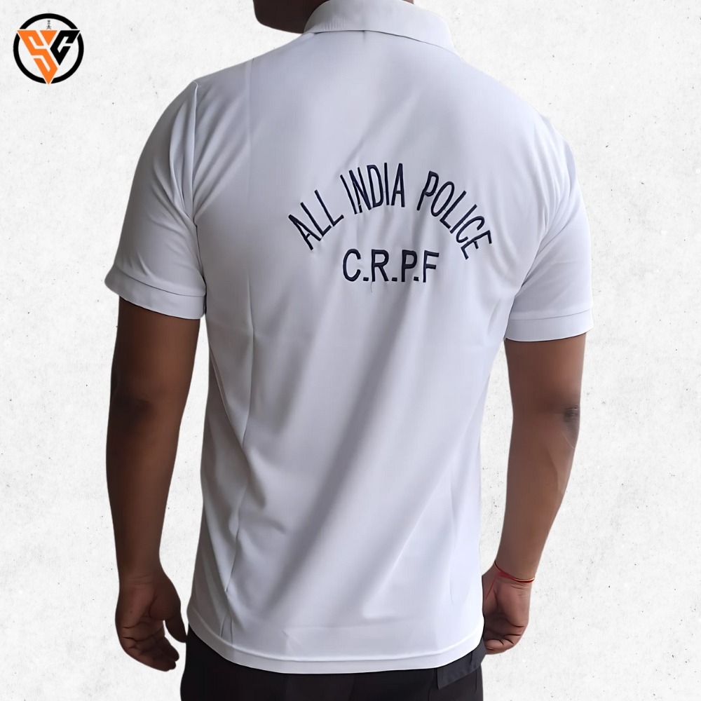 White Cotton T-Shirt – CRPF Monogram, Classic Fit - Image 4